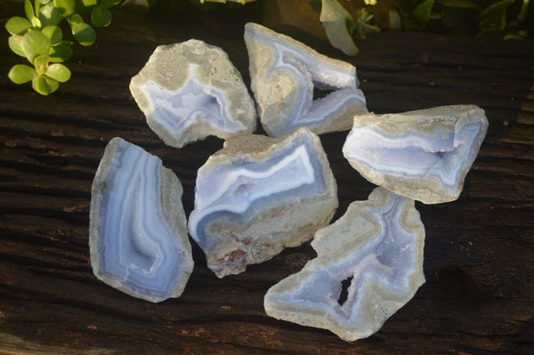 Polished One Side Polished Blue Lace Agate Specimens  x 6 From Nsanje, Malawi - Toprock Gemstones and Minerals 