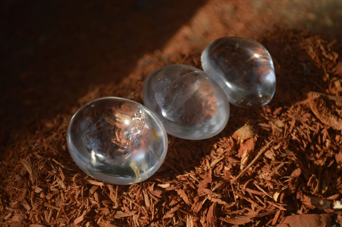 Polished Small Semi Optic Rock Crystal Galet / Palm Stones x 35 From Madagascar - Toprock Gemstones and Minerals 
