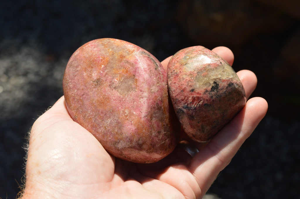 Natural Pink Rhodonite Palm Stones / Free Forms x 6 From Zimbabwe - TopRock