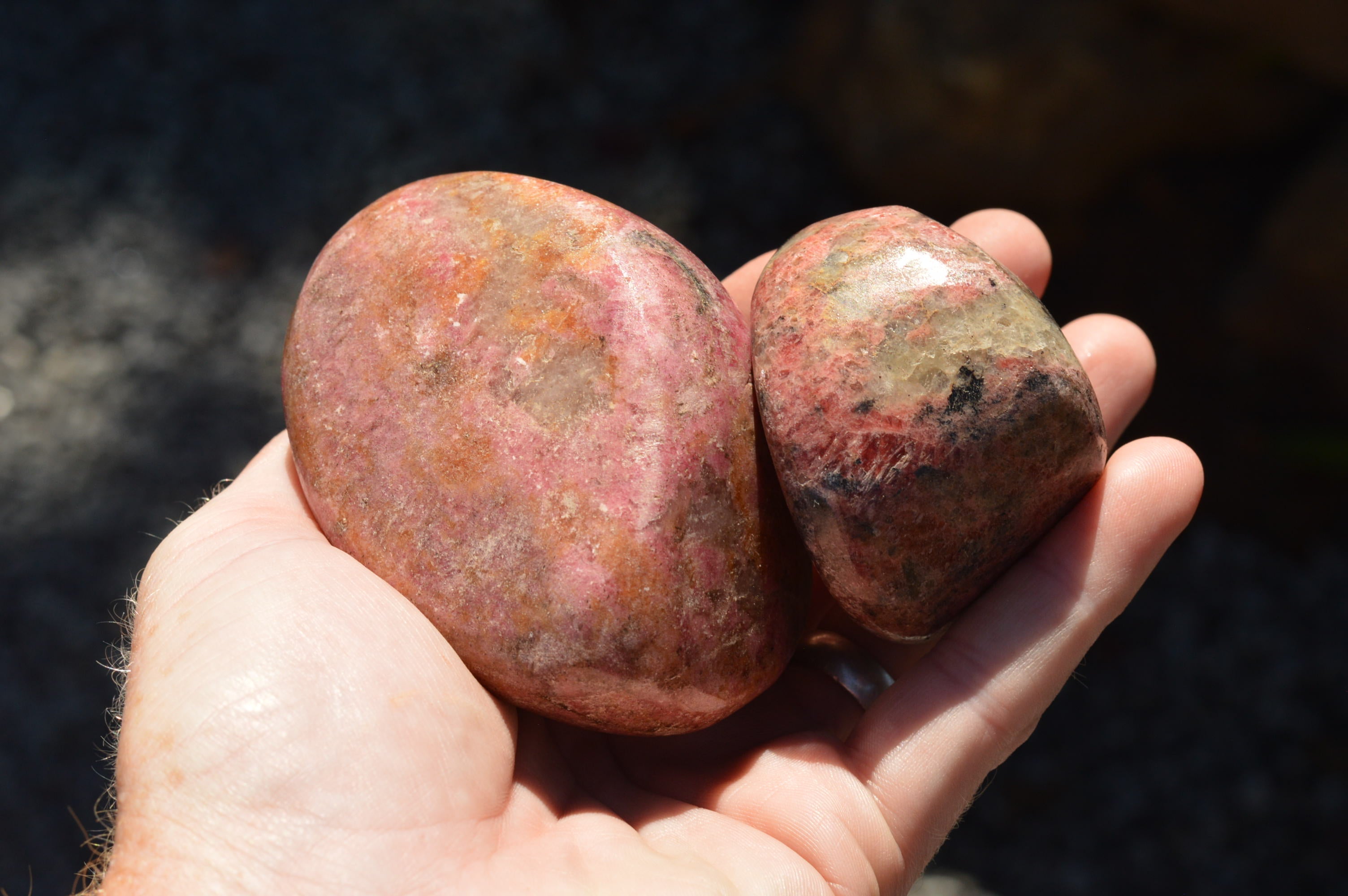 Natural Pink Rhodonite Palm Stones / Free Forms x 6 From Zimbabwe - TopRock