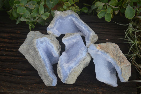 Natural Blue Lace Agate Geode Specimens  x 4 From Malawi - TopRock
