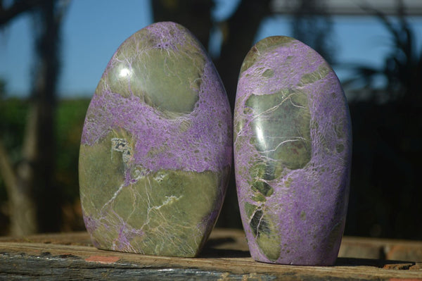 Polished Purple Stichtite & Serpentine Standing Free Forms  x 2 From Barberton, South Africa - Toprock Gemstones and Minerals 