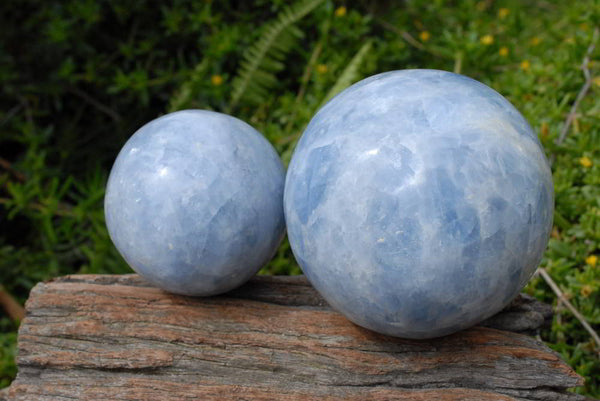 Polished Small & Medium Sized Blue Calcite Spheres x 2 From Ihadlalana, Madagascar - TopRock