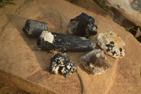 Natural Schorl Black Tourmaline Specimens x 6 From Erongo, Namibia - Toprock Gemstones and Minerals 