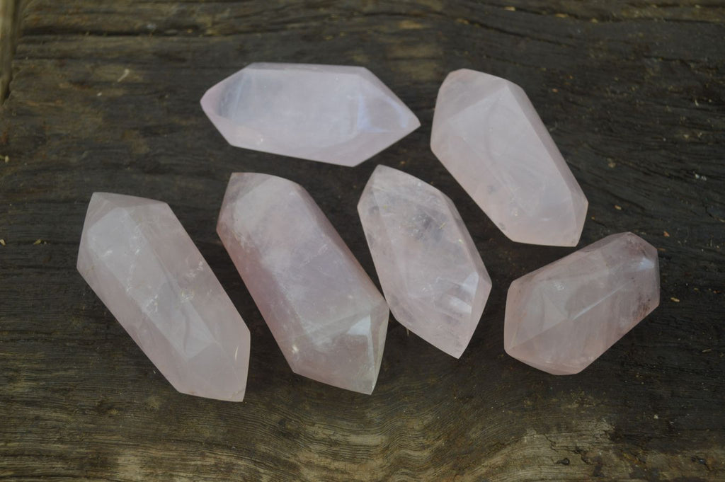 Polished Gemmy Double Terminated Rose Quartz Points x 6 From Antsirabe, Madagascar - Toprock Gemstones and Minerals 