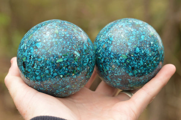 Polished Conglomerate Chrysocolla Spheres  x 2 From Madagascar - TopRock