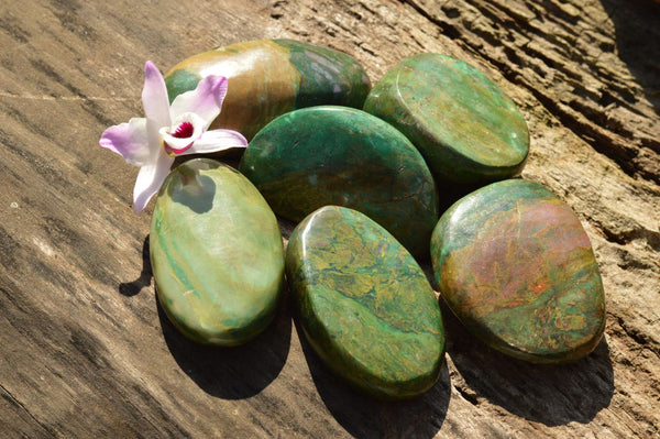 Polished Green Verdite Palm Stones with Stunning Patterns x 6 From Zimbabwe - TopRock