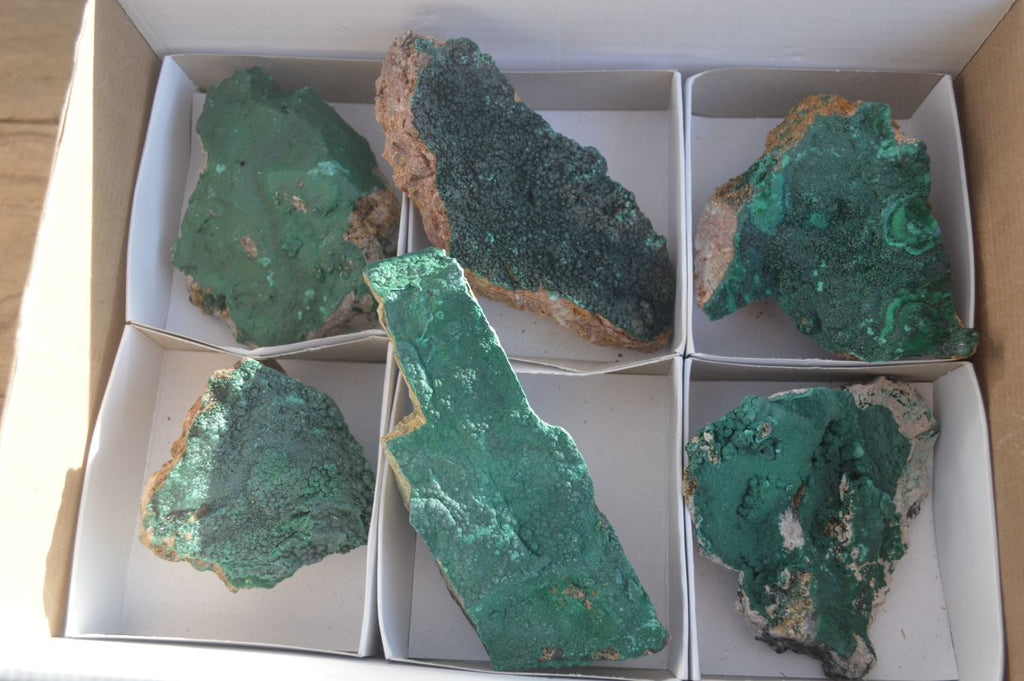 Natural Crystalline Malachite Specimens  x 6 From Congo - Toprock Gemstones and Minerals 