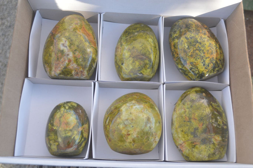 Polished Green Opal Standing Free Forms  x 6 From Antsirabe, Madagascar - Toprock Gemstones and Minerals 