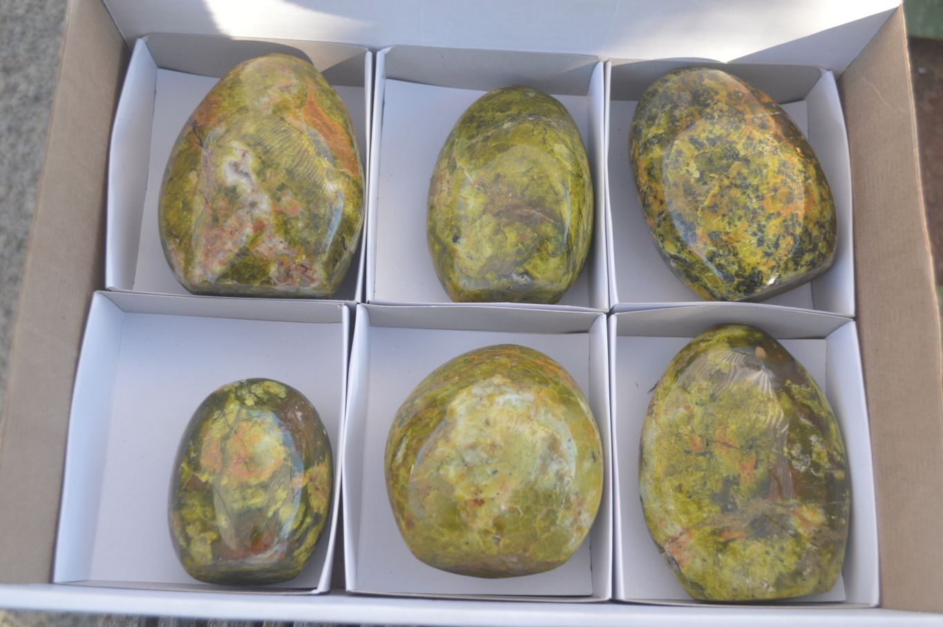 Polished Green Opal Standing Free Forms  x 6 From Antsirabe, Madagascar - Toprock Gemstones and Minerals 
