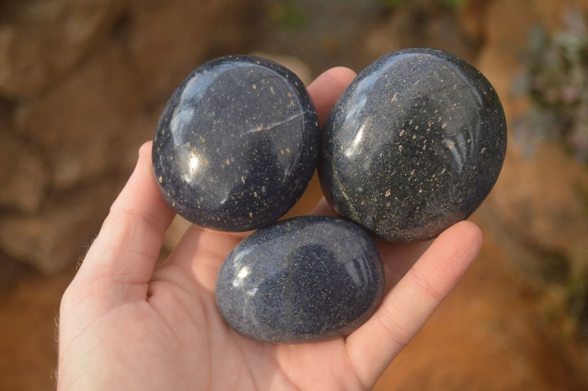 Polished  Blue Lazulite Palm Stones  x 12 From Madagascar - Toprock Gemstones and Minerals 