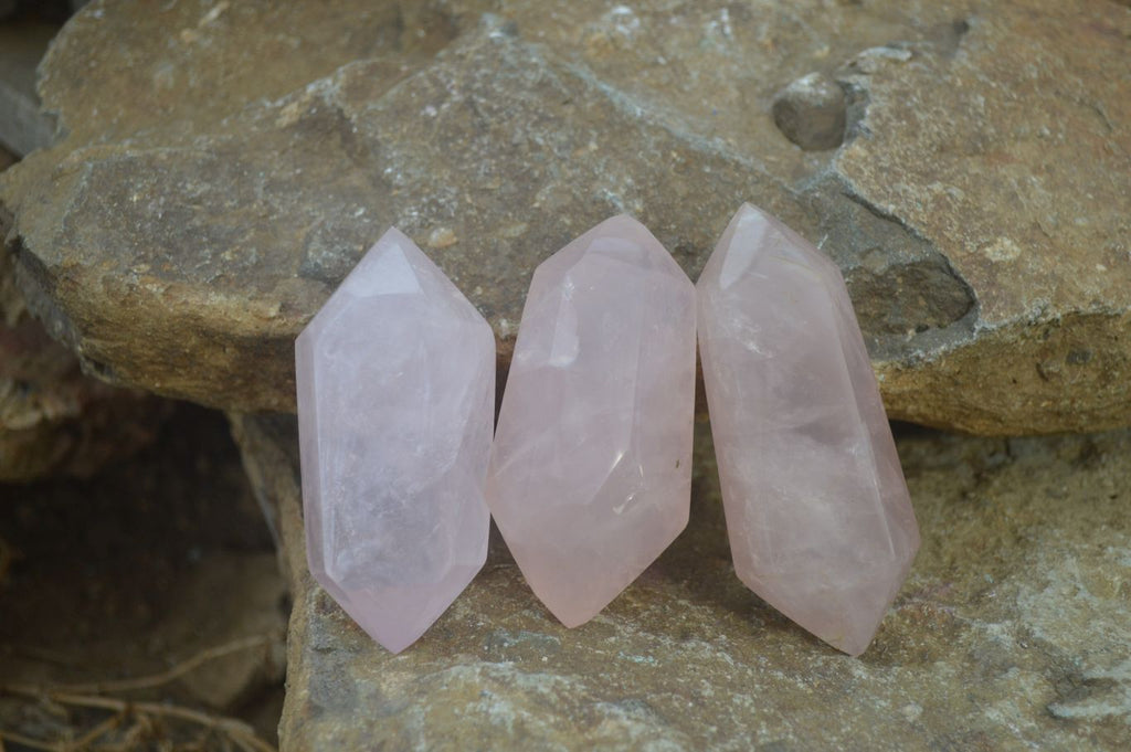 Polished Gemmy Double Terminated Rose Quartz Points x 6 From Antsirabe, Madagascar - Toprock Gemstones and Minerals 
