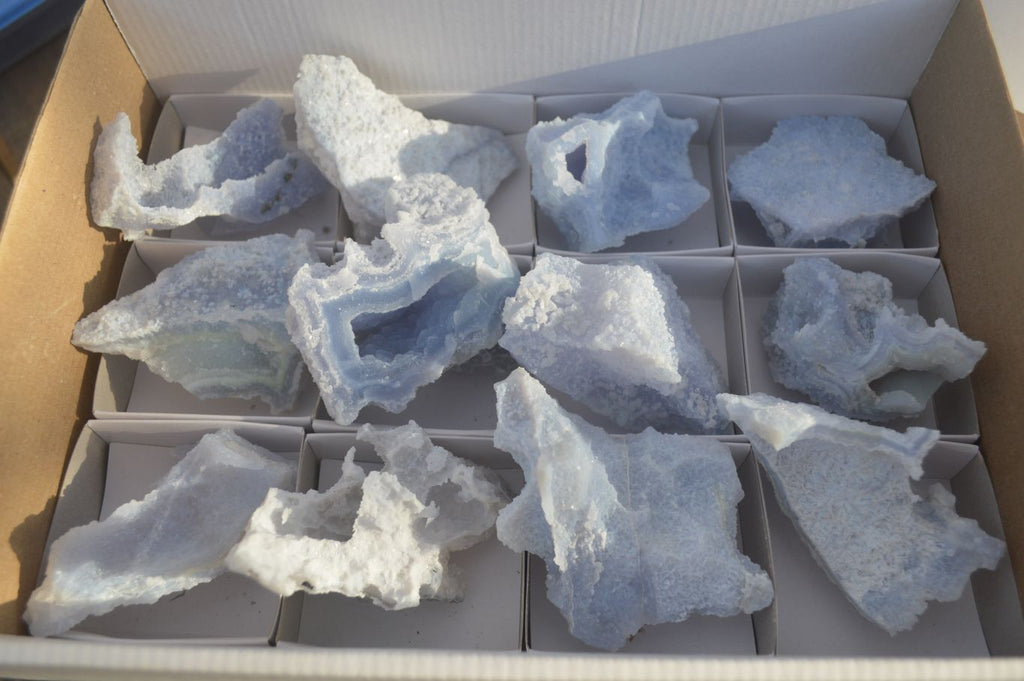 Natural Etched Blue Chalcedony Specimens  x 12 From Nsanje, Malawi - Toprock Gemstones and Minerals 