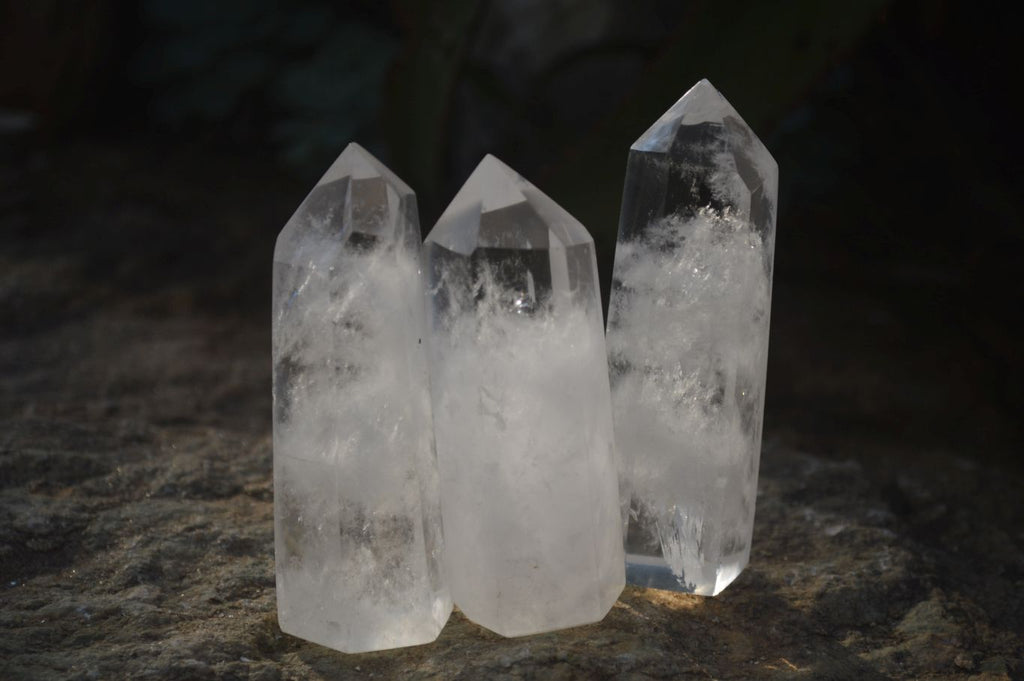 Polished Icy Clear Quartz Points x 6 From Madagascar - Toprock Gemstones and Minerals 