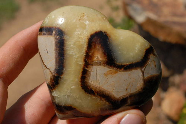 Polished Septarian Orange Calcite & Aragonite Hearts x 6 From Mahajanga, Madagascar - TopRock