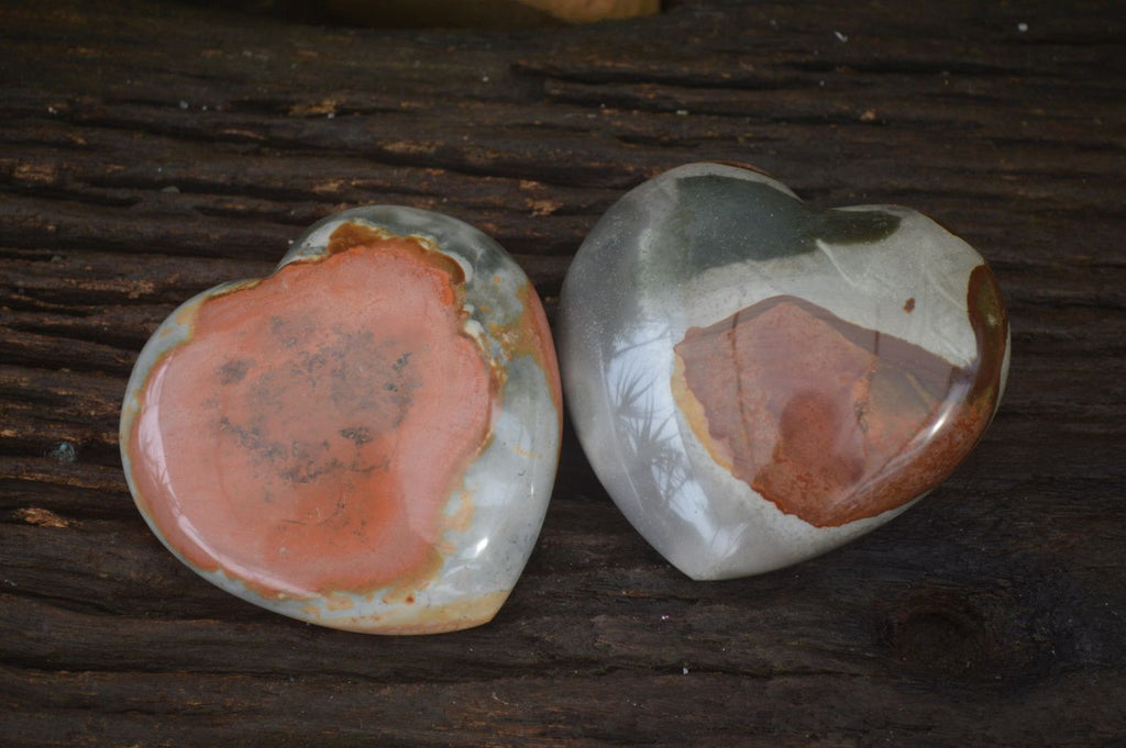 Polished Polychrome Jasper Hearts  x 2 From Madagascar - Toprock Gemstones and Minerals 