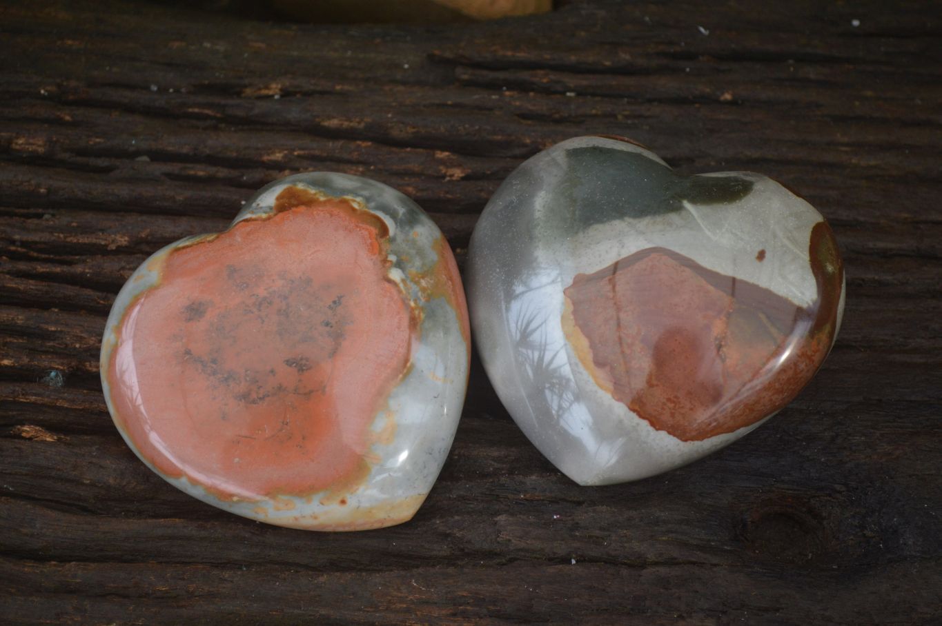 Polished Polychrome Jasper Hearts  x 2 From Madagascar - Toprock Gemstones and Minerals 