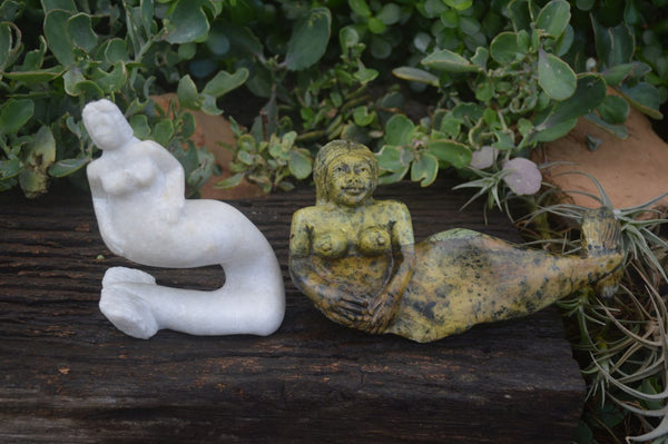Polished Leopard Stone & White Marble Mermaid Sculptures  x 2 From Zimbabwe - Toprock Gemstones and Minerals 