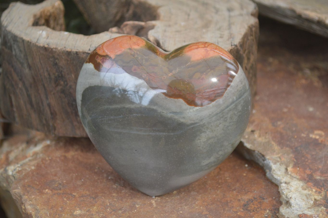 Polished Polychrome Jasper Hearts  x 2 From Madagascar - Toprock Gemstones and Minerals 