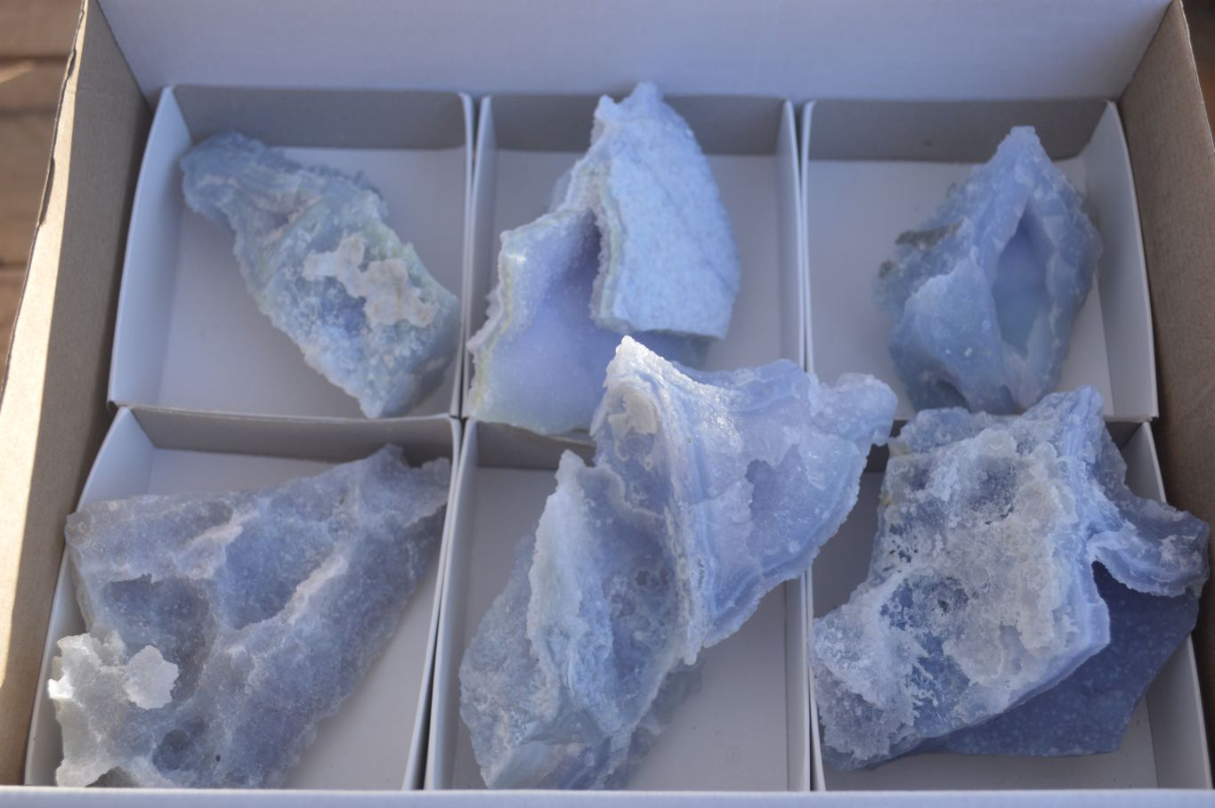 Natural Etched Blue Chalcedony Specimens  x 6 From Nsanje, Malawi - Toprock Gemstones and Minerals 