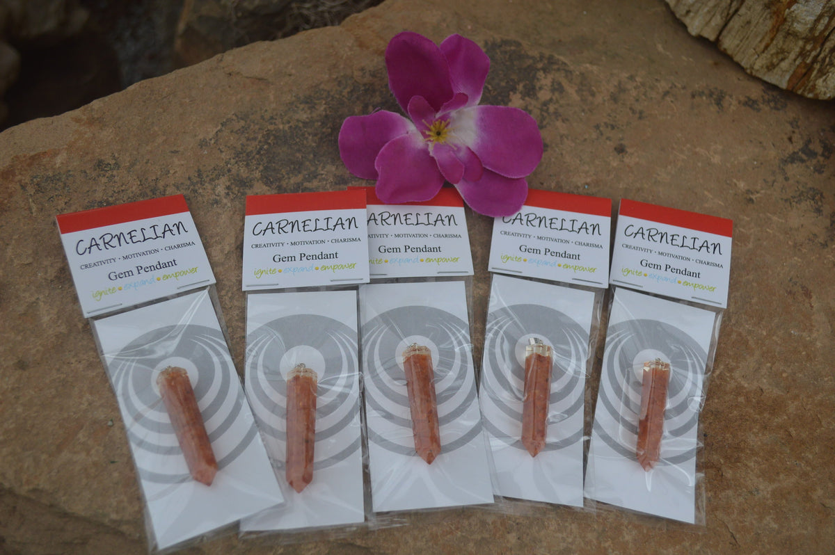 Polished Packaged Hand Crafted Resin Pendant with Carnelian Chips - sold per piece - From Bulwer, South Africa - TopRock