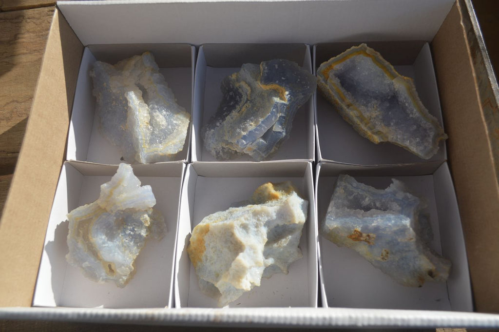 Natural Etched Blue Chalcedony Specimens  x 6 From Nsanje, Malawi - Toprock Gemstones and Minerals 