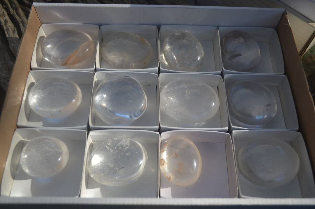 Polished Semi Optic Clear Quartz Galet / Palm Stones x 12 From Madagascar - Toprock Gemstones and Minerals 