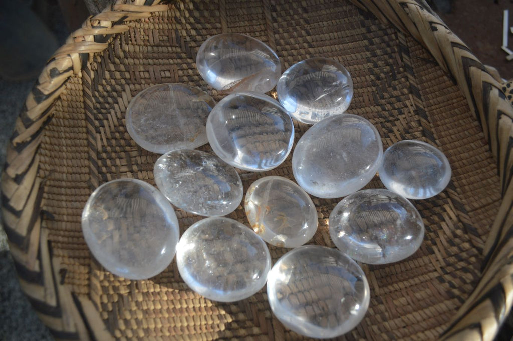 Polished Semi Optic Clear Quartz Galet / Palm Stones x 12 From Madagascar - Toprock Gemstones and Minerals 
