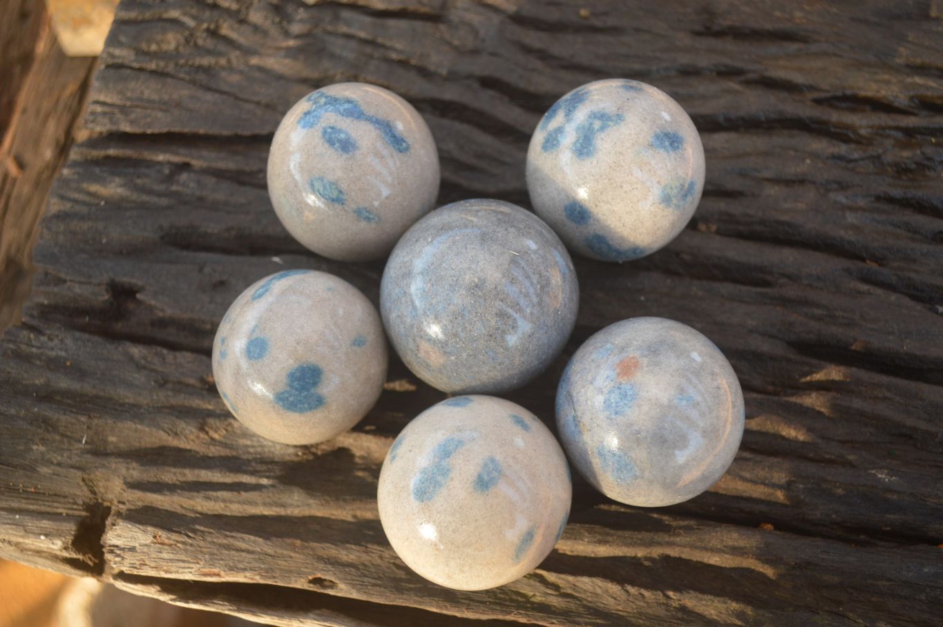 Polished Blue Spotted Spinel Quartz Spheres x 8 From Madagascar - Toprock Gemstones and Minerals 