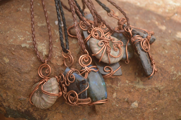 Polished Mixed Copper Wire Wrapped Jewellery Pendants x 12 From Southern Africa - TopRock