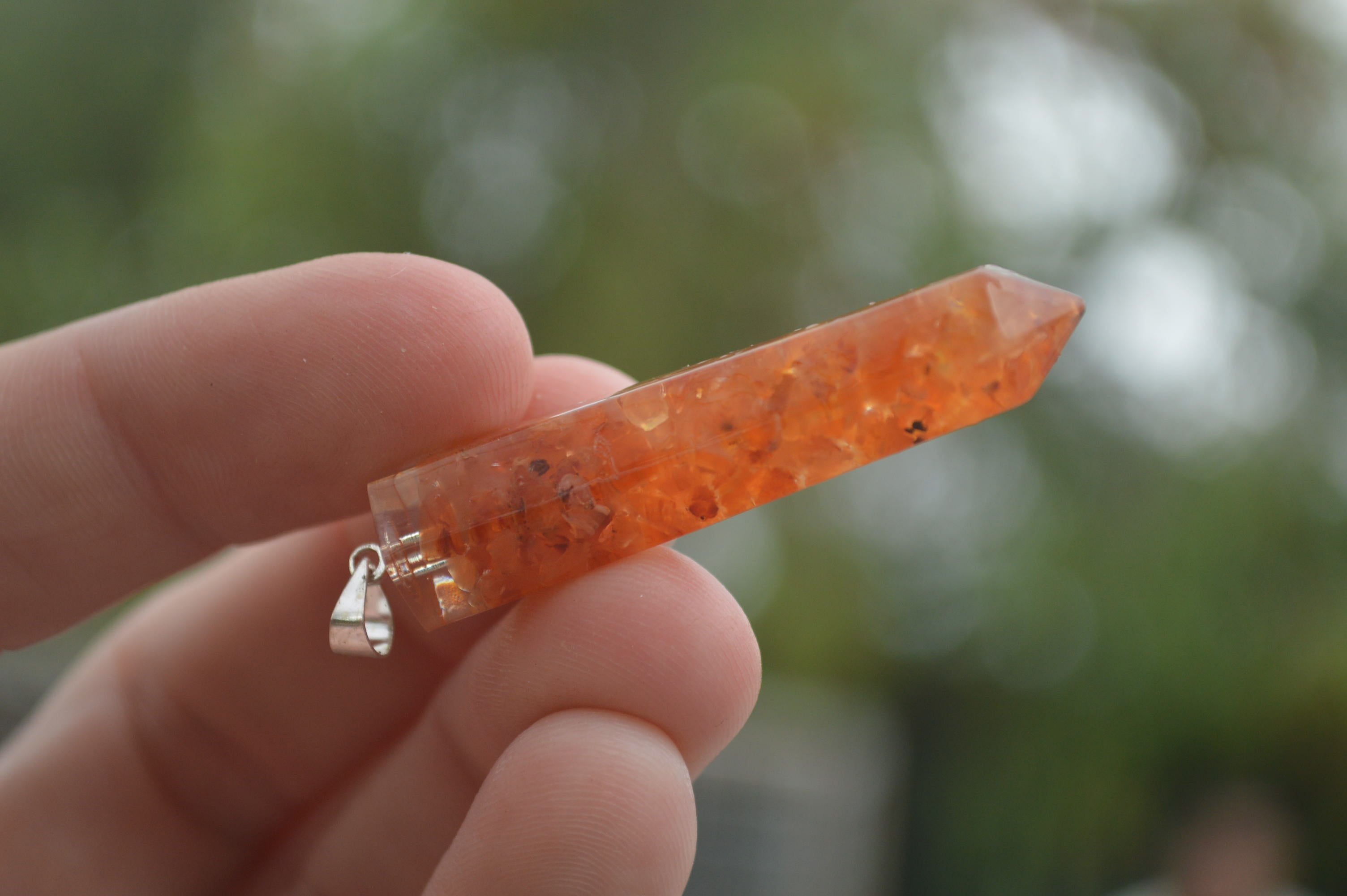 Polished Packaged Hand Crafted Resin Pendant with Carnelian Chips - sold per piece - From Bulwer, South Africa - TopRock