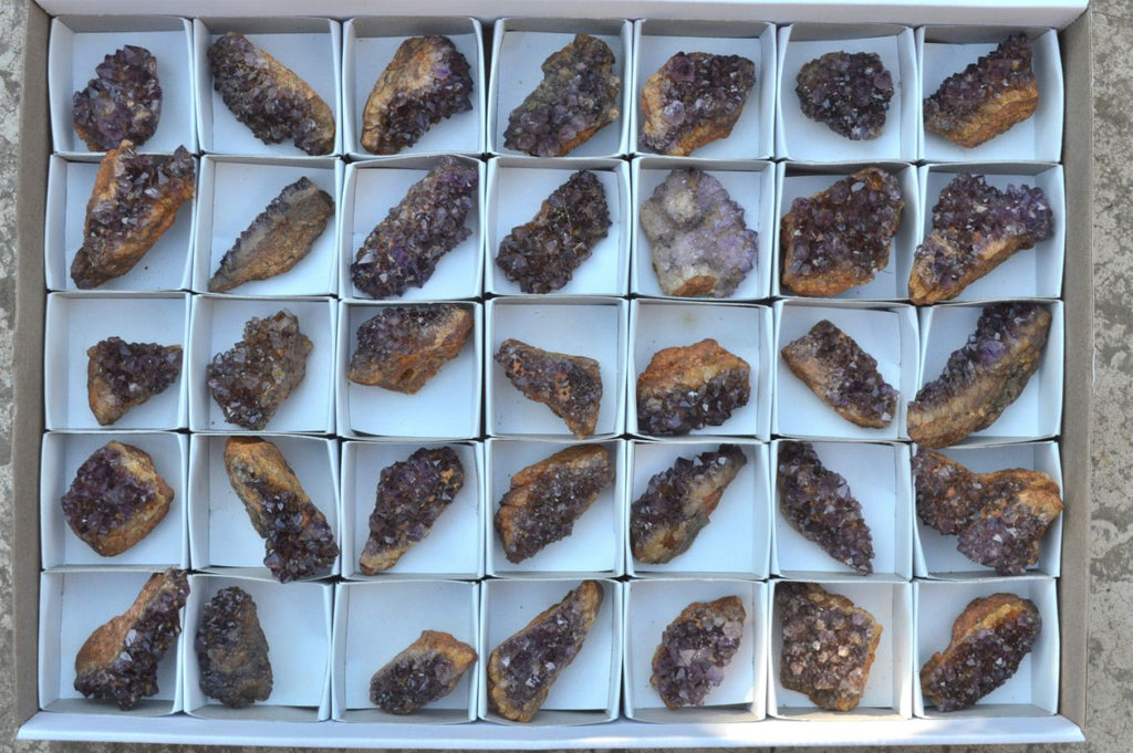 Natural Small Dark "Amethystos" Amethyst Clusters x 35 From Kwaggafontein, South Africa - TopRock