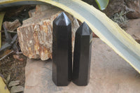 Polished Black Basalt Points  x 3 From Madagascar
