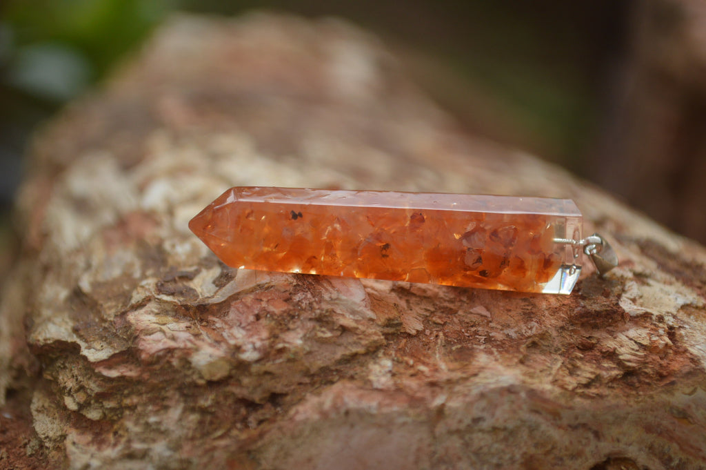 Polished Packaged Hand Crafted Resin Pendant with Carnelian Chips - sold per piece - From Bulwer, South Africa - TopRock