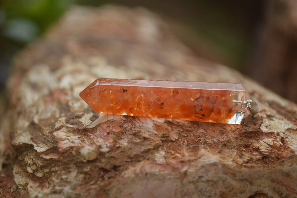 Polished Packaged Hand Crafted Resin Pendant with Carnelian Chips - sold per piece - From Bulwer, South Africa - TopRock