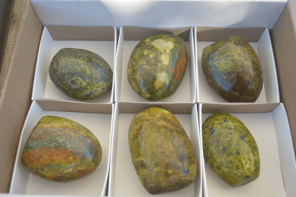 Polished Green Opal Standing Free Forms  x 6 From Madagascar - Toprock Gemstones and Minerals 