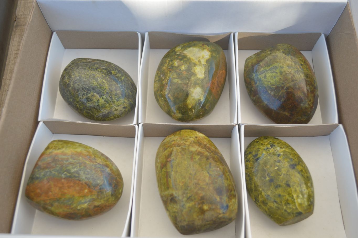 Polished Green Opal Standing Free Forms  x 6 From Madagascar - Toprock Gemstones and Minerals 