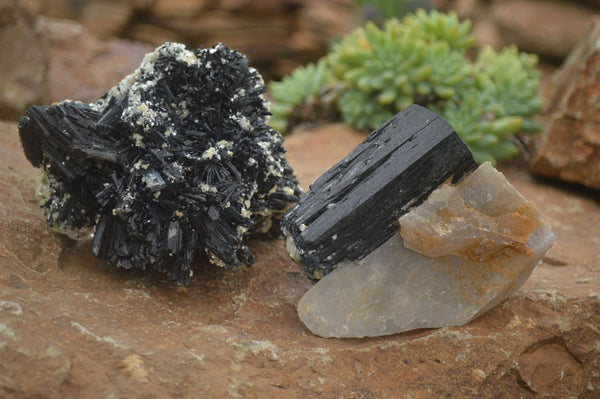 Natural Schorl Black Tourmaline Specimens x 2 From Erongo Mountains, Namibia - TopRock