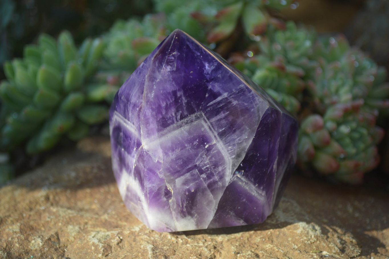 Polished Dark Chevron Amethyst Points x 3 From Zambia - Toprock Gemstones and Minerals 