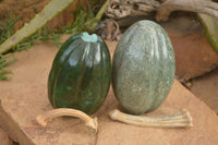 Polished Serpentine & Verdite Pumpkin Carvings x 2 From Zimbabwe - Toprock Gemstones and Minerals 