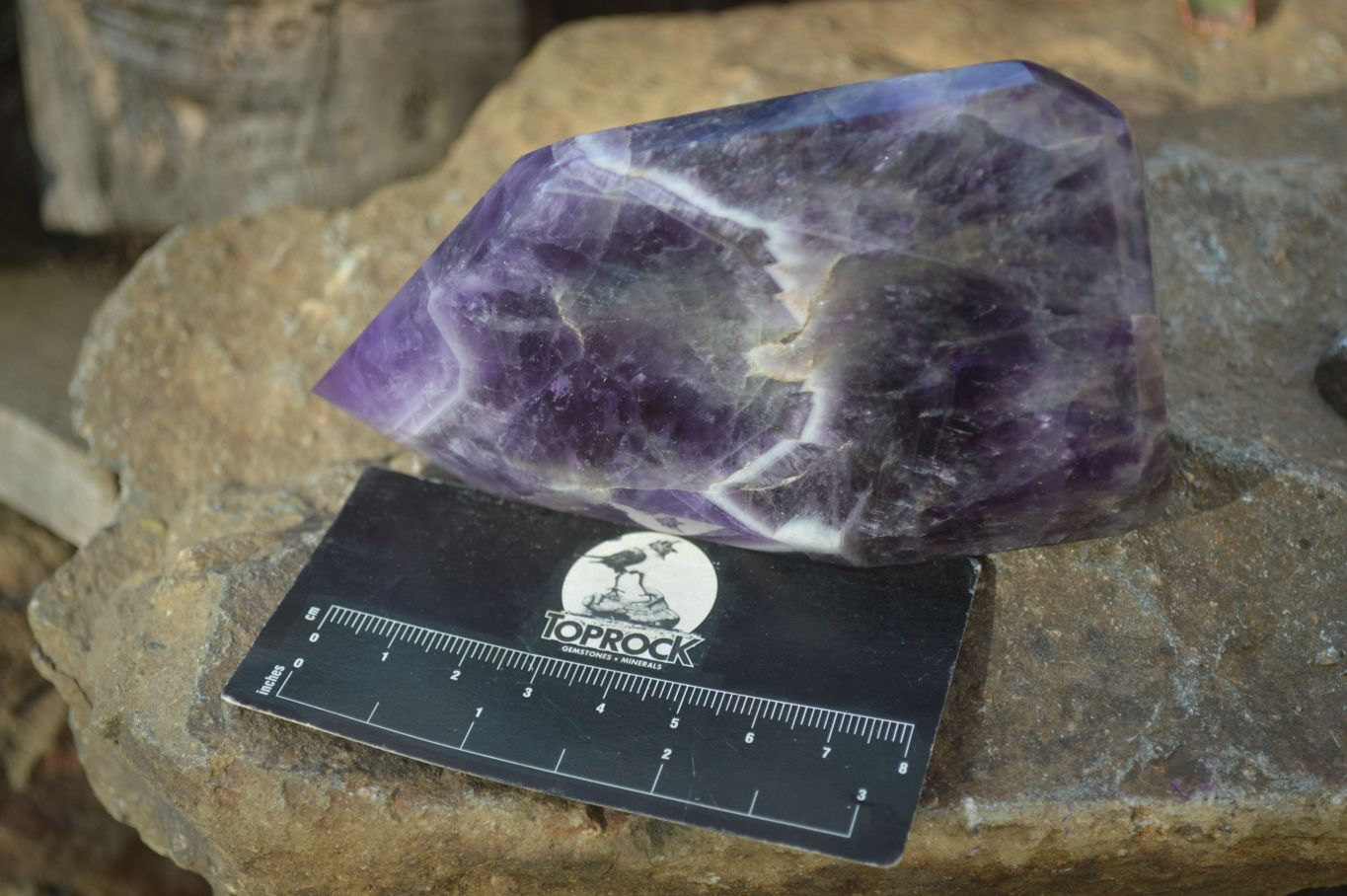 Polished Dark Chevron Amethyst Points x 3 From Zambia - Toprock Gemstones and Minerals 