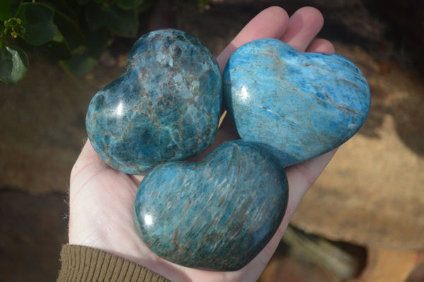 Polished Blue Apatite Hearts  x 6 From Madagascar - Toprock Gemstones and Minerals 