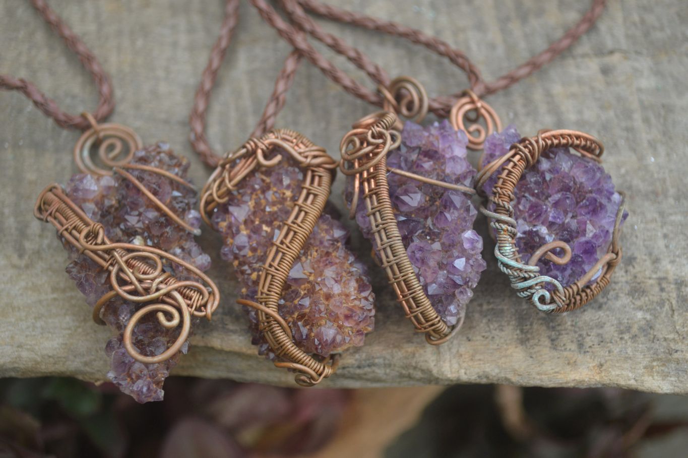 Polished Dark "Amethystos" Amethyst Crystal With Copper Art Wire Pendant -  sold per piece From Zambia - Toprock Gemstones and Minerals 