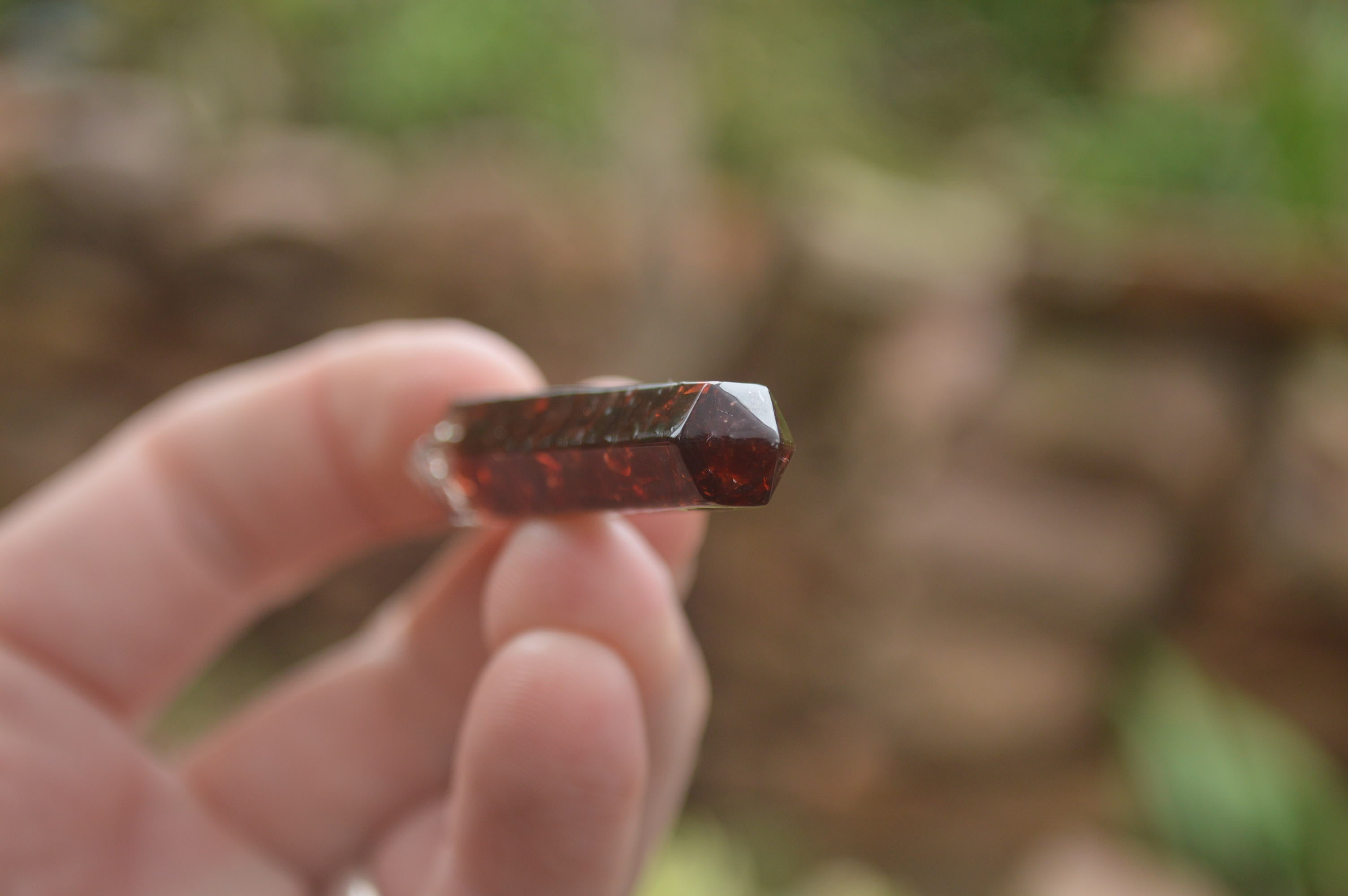 Polished Packaged Hand Crafted Resin Pendant with Red Pyrope Garnet Chips - sold per piece - From Bulwer, South Africa - TopRock