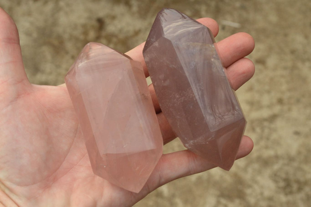 Polished Double Terminated Gemmy Rose Quartz Points x 6 From Madagascar - TopRock