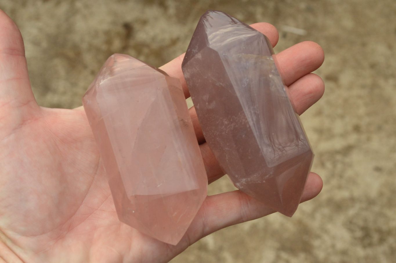 Polished Double Terminated Gemmy Rose Quartz Points x 6 From Madagascar - TopRock