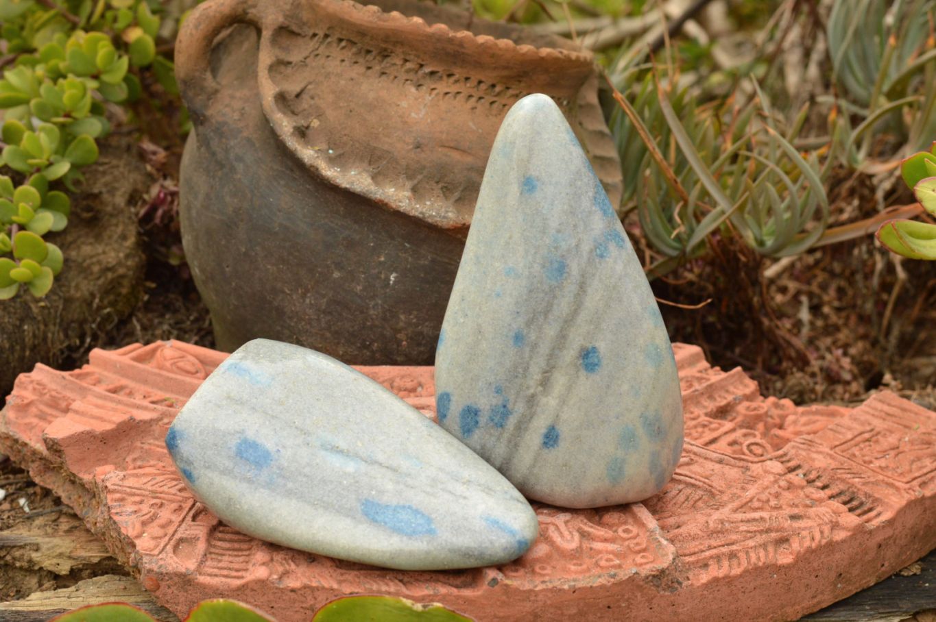 Polished Blue Spotted Spinel Quartz Standing Free Forms x 2 From Madagascar - TopRock