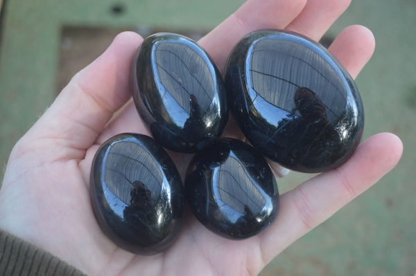 Polished Schorl Black Tourmaline Palm Stones  x 14 From Madagascar
