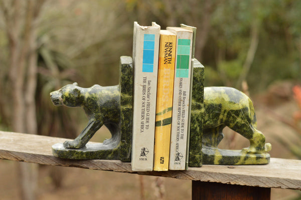 Polished Leopard Stone Lioness Book End Carvings  x 2 From Zimbabwe - TopRock