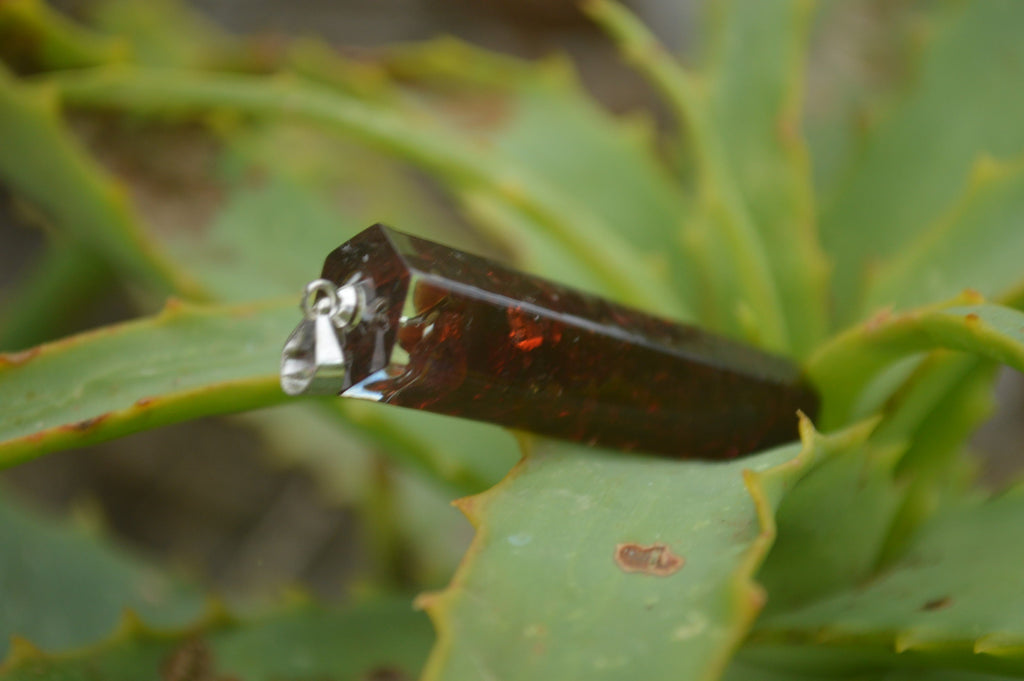 Polished Packaged Hand Crafted Resin Pendant with Red Pyrope Garnet Chips - sold per piece - From Bulwer, South Africa - TopRock
